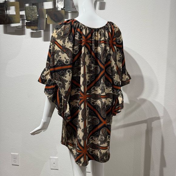 Voom by Joy Han Southwestern Paisley Printed Bohemian Sun Dress Ruffled Sleeves - Picture 4 of 14